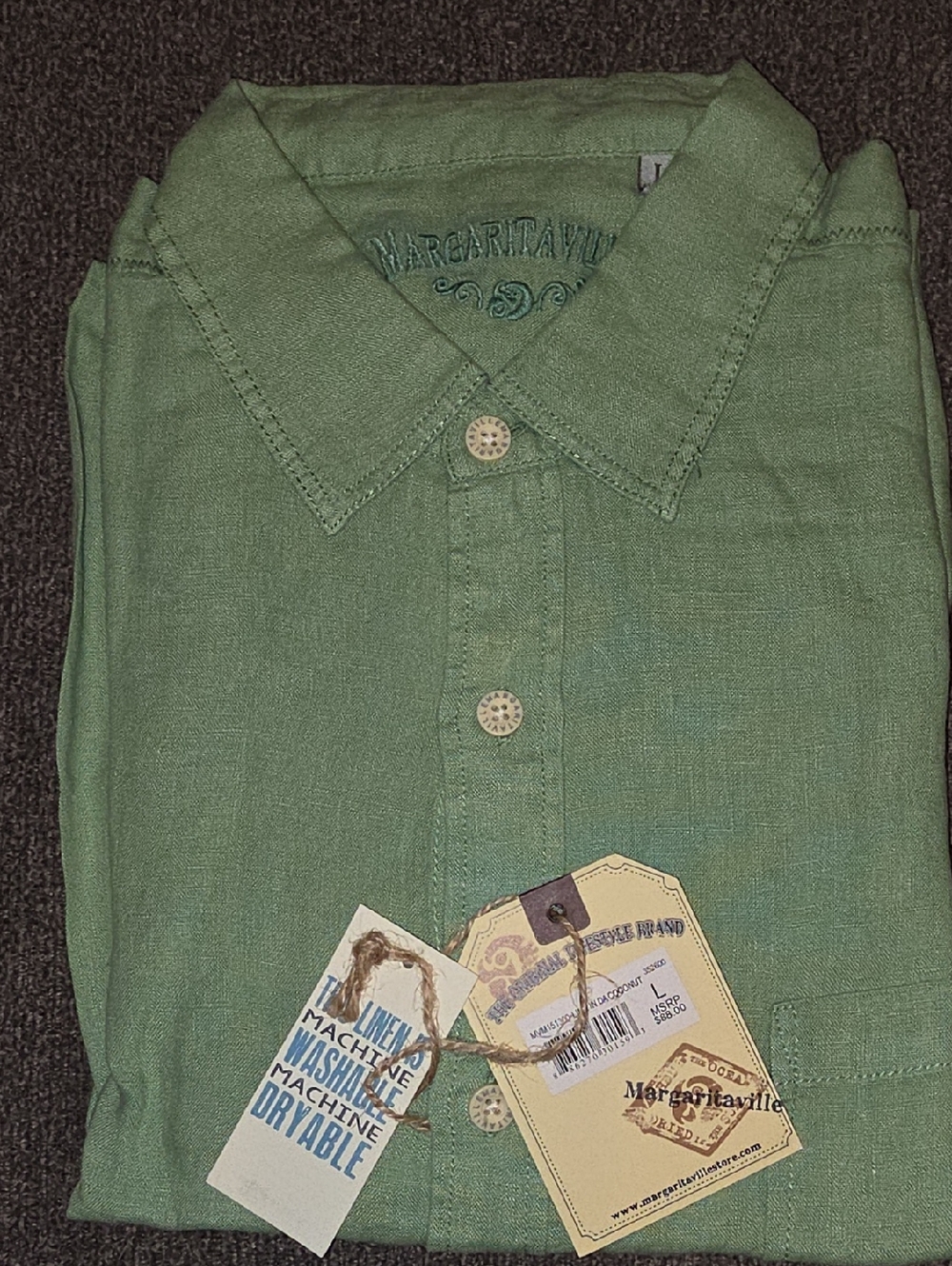 Margaritaville Men's Light Olive Green Short-Sleeve Button-Down Shirt